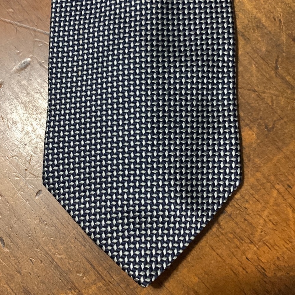 Valerio Garati navy and silver monochromatic silk necktie